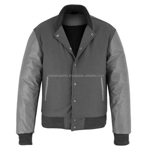 2026 OEM Hot Trending All Grey Wool With Leather Sleeves Varsity Jacket <b>For</b> Men's 100%High Quality Low MOQ <b>Heated</b> Fashion Jacket - Product Image 4