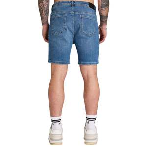 Pantalones cortos ajustados para hombre, pantalones cortos de mezclilla azul medio elásticos de corte clásico, ropa de verano, pantalones cortos informales elegantes de aspecto limpio, pantalones cortos cónicos - Product Image 3