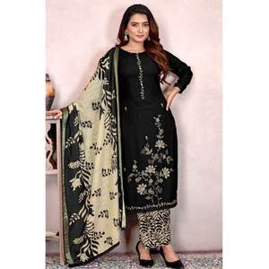 Conjunto de Material de vestido bordado de rayón con estilo, parte inferior estampada, detalle de encaje Daman, Jacquard elegante Dupatta para fiesta sin arrugas - Product Image 3