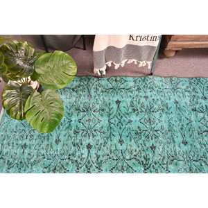 Tapis turc vintage 4.3 x 7.9ft bleu noir tissage plat en laine avec motif patchwork pour décorations de salon et couloirs - Product Image 2