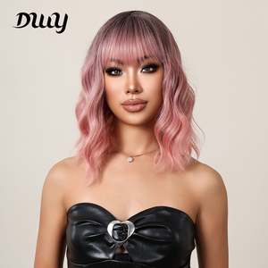 Ava-DWY High Quality Lace Front <b>Wigs</b> for Ombre Pink Curly Synthetic Hair Glueless with Transparent Lace High Temperature Fiber - Product Image 1