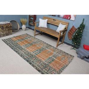 พรมวินเทจสไตล์ตุรกี ขนาด 4.1x7.9 ฟุต สีน้ำตาล-น้ำเงิน พรมขนสัตว์สไตล์ตะวันตกเฉียงใต้ - Product Image 1