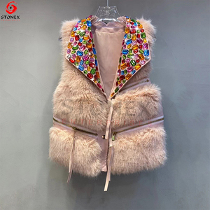 Best Custom Made <b>Women's</b> Vests <b>Waistcoats</b> Faux Fur Vest Rhinestone Jacket Coat Hot Selling - Product Image 4