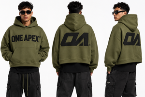 Hoodie surdimensionné court vert olive personnalisé pour homme, en coton épais, style streetwear, fabricant OEM ODM ONE APEX - Product Image 2