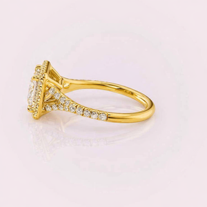 IGI Certified Princess Shape Lab Created Diamond Halo Engagement Ring 9K Rose / Yellow & White Gold Pave Band Ring - Product Image 3