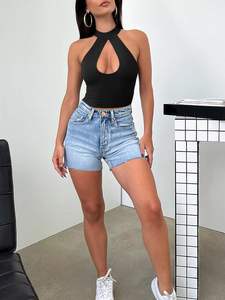 Hauts courts sans manches personnalisés débardeurs en tissu tricoté sexy avec lettre imprimée col licou gilet de fitness pour la salle de sport et le yoga - Product Image 6