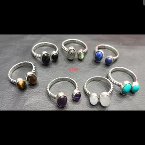 Anillos de moda llamativos ajustables al por mayor, piedras preciosas de latón con piedras de cabujón ovaladas, joyería de piedra curativa - Product Image 1