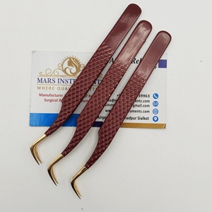 Pinzas de extensión de pestañas Pinzas de color rojo oscuro y dorado mate para extensión de pestañas Pinzas de punta de fibra de etiqueta privada - Product Image 4