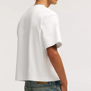 T-shirt court épais à épaules tombantes en coton tricoté de couleur unie et surdimensionné avec logo personnalisé pour hommes - Product Image 4