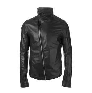 Chaqueta de bombardero personalizada con letras de cuero marrón sin cuello de talla grande con detalle de parche para hombre - Product Image 5