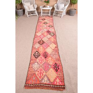 2.3x12.8 ft Turkish Rug, Herki Rug, <b>Red</b> Moroccan Rug <b>Wool</b> - Product Image 1