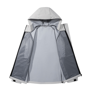 Chaqueta de concha blanda Unisex de alta calidad para otoño 2025, impermeable con capucha y cremallera a prueba de viento, logotipo personalizado, forro polar Vintage para exteriores - Product Image 4