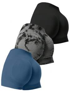 Top Quality Yoga <b>Shorts</b> Custom logo Fitness Seamless Solid <b>Striped</b> High Waist Scrunch Butt <b>Shorts</b> Breathable <b>Women</b> Yoga <b>Short</b> - Product Image 5