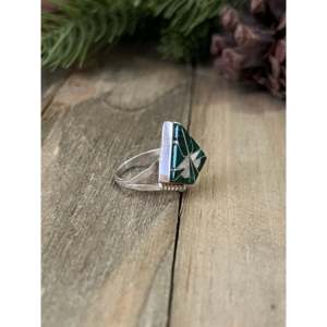 Zuni Handmade Opal <b>Ring</b> with Multi-Stone & Platinum Sterling <b>Silver</b> Inlay <b>Statement</b> Geometry Design Everyday Wear IGI Certified - Product Image 2