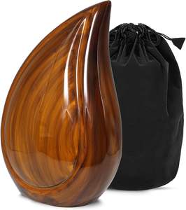 Wooden Color Teardrop Shaped Metal Cremation Urn for Adult Ashes | Modern <b>Memorial</b> Urn Manufacturer - Product Image 5