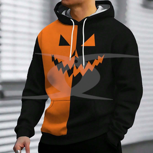 100% coton blanc épais polaire poids lourd thermique Halloween sweats à capuche surdimensionné impression personnalisée Logo hommes couleur bloc sweats à capuche - Product Image 4