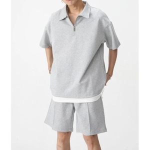 ชุดเซตกางเกงขาสั้นลำลองสำหรับผู้ชายชุด2ชิ้นสำหรับฤดูร้อนเสื้อยืดแขนสั้นชุดวอร์มสีล้วน - Product Image 3