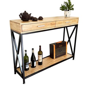 XAPO CST048 <b>Console</b> <b>Table</b> Rustic Industrial Design with Iron Frame and Mirrored Wood Top <b>for</b> <b>Entry</b> Villa or Hotel - Product Image 1