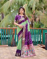 El último diseñador Bandhej Paithani Silk Heavy Saree con piezas de blusa Nueva colección Ropa india y pakistaní