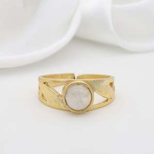 Moonstone Brass Cutout <b>Adjustable</b> <b>Ring</b> 18k Gold Plated Vintage Tribal Wholesale <b>Ring</b> for women - Product Image 5
