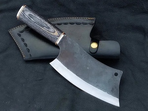 Couteau à découper en acier Damas forgé à la main, lame pleine, robuste, hachoir à viande, fait à la main, chasse en plein air, 5 pièces, cuir écologique - Product Image 3