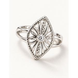 Bague de mariage en platine plaqué rhodium 14 carats avec diamants et zircons, motif classique à motifs numérotés - Product Image 1