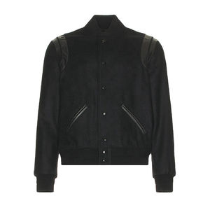 Chaqueta de béisbol personalizada unisex para hombre abrigo universitario de lana de invierno con cuello levantado y mangas de cuero diseño de retazos talla XL - Product Image 6