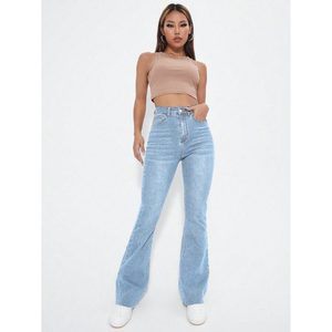 Jeans de Mujer Modernos, Cintura Alta, Azul Hielo, Corte Campana, Duraderos, Elásticos, Estilo Casual Urbano, Tallas 26-40 - Product Image 5