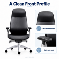 Chaise de bureau moderne noire à dossier haut avec siège rembourré et accoudoirs argentés pour sièges de direction et projets de bureau