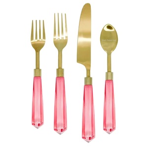 Latest Decorative Metal Cutlery Set with Grey <b>Acrylic</b> Handle Gold Finished for Home & Hotels Dinnerware Flatware Sets - Product Image 3