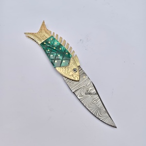 Couteau à poisson de poche pliable en acier damas durable, couteau de chasse et de survie pour le camping en plein air EDC, vente en gros du fabricant - Product Image 1