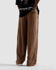 Pantalon de survêtement en molleton français surdimensionné de haute qualité, gris, à jambes larges et évasées, avec revers, pour hommes - Product Image 4