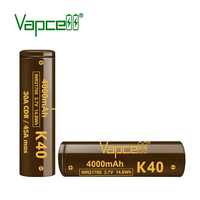Bateria recarregável Vapcell K40 21700 4000MAH 30A semelhante 21700 40T 30A de alta capacidade com descarga contínua