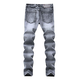 Venta al por mayor de pantalones vaqueros apilados encerados para hombre 2025 moda negro Denim calidad Vintage personalizado Skinny Fit Jeans para hombres - Product Image 2