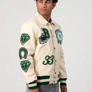 Chaqueta Bomber de Lana Estilo Universitario para Hombre, Venta al por Mayor, Invierno, Cuero Vacuno, Deportiva, Resistente al Viento - Product Image 5