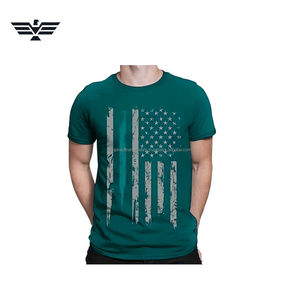 T-shirt décontracté à manches longues pour homme, motif drapeau américain vieilli, ligne bleue fine tricotée sur le devant, 100 % polyester, couleur unie - Product Image 1