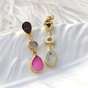 Pendientes Elegantes al por Mayor con Triple Piedra de Ágata Azucarada, Chapados en Oro de 18K, con Piedra Ovalada en Forma de Pera, Joyería Larga y Moderna para Mujer - Product Image 5