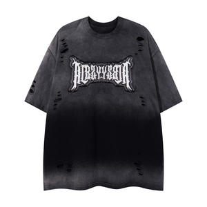 Personalizado apliques bordado lavado ácido impreso gráfico Streetwear de gran tamaño 100% algodón suelta ajuste pesado camiseta para hombres - Product Image 1