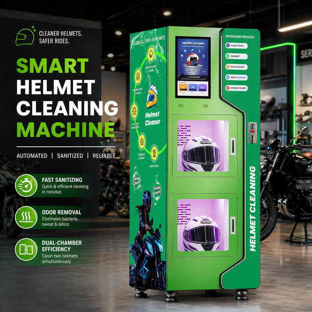 Double Bin Motorbike Racing Helmet Cleaning Vending Machine with Fog Cleaning Liquid for Motorcycle and Safety Helmets