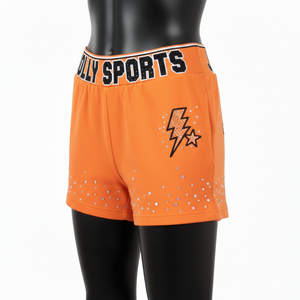 Shorts de mujer tipo booty, 260 GSM, algodón y spandex, tela suave y elástica, beige y blanco, con logo bordado personalizado, shorts tipo booty para mujer - Product Image 4