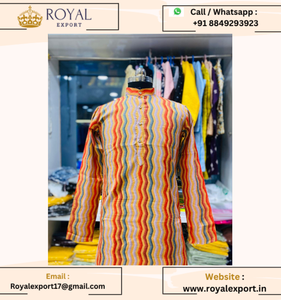 Presenta nueva colección Kurta de algodón de moda tradicional con estampado de lámina pesada para hombres - Product Image 4