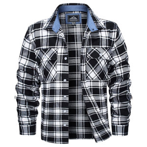 <b>Flannel</b> Shirts Cotton Long Sleeve Plaid Shirt Casual Fashion Button up Shirts <b>Jackets</b> with 2 Pockets - Product Image 1