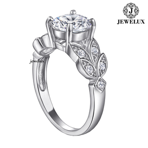 แหวนหมั้นเพชรทรงกลมชุบโรเดียมเงินแท้ 925 สำหรับผู้หญิงจาก Jewelux ดีไซน์ดอกไม้คลาสสิกแบบฝังเพชร - Product Image 3