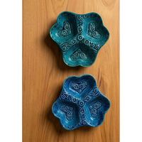Bol à collation triple en céramique - Forme de fleur gravée à la main pour fête