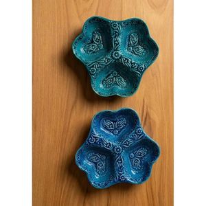 Bol à collation triple en céramique - Forme de fleur gravée à la main pour fête - Product Image 2