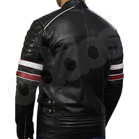 RedBlackLeather jaket untuk pria, jaket kulit domba asli, jaket motor balap, jaket dengan garis merah & putih mencolok