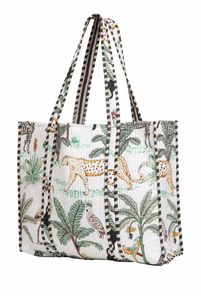 Sac fourre-tout matelassé de luxe blanc pour femmes grande capacité sac à provisions de voyage décoratif personnalisé imprimé jungle avec cordon de serrage - Product Image 4