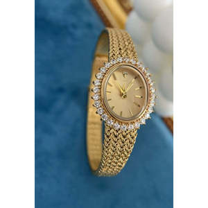 ZIVOVCWJWGLDDMD0103-Crown Jewel Montre ovale en diamant doré avec mouvement à quartz et affichage analogique - Product Image 5