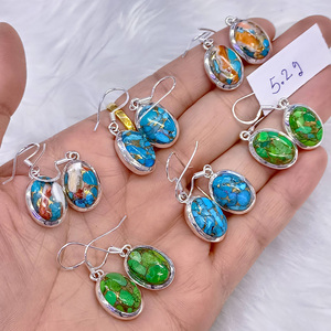 Natural Oyster Turquoise And Coper Turquoise Gemstone Sterling <b>Silver</b> Wholesale <b>Earrings</b> Crafted From 925 <b>Solid</b> Sterling <b>Silver</b> - Product Image 1