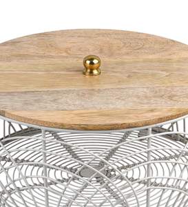 Panier de rangement alimentaire avec couvercle, couvercle en bois, panier à fruits, panier à fruits pour comptoir, bol à fruits en métal, panier de rangement de cuisine - Product Image 3